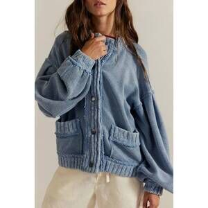 NEW LOVLOV washed trim cardigan jacket in blue